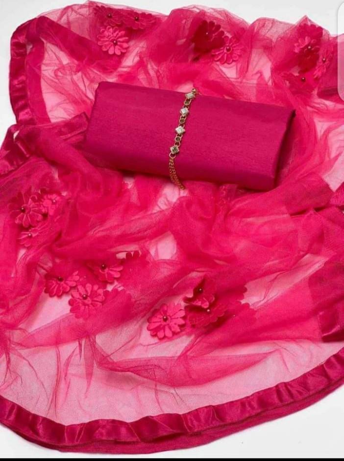 3 Pcs Women's Unstitched Katan Silk Plain Suit | Premium Fabric