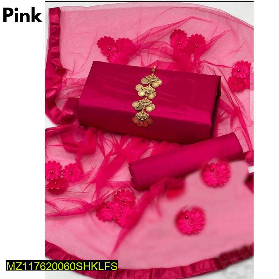 3 Pcs Women's Unstitched Katan Silk Plain Suit | Premium Fabric