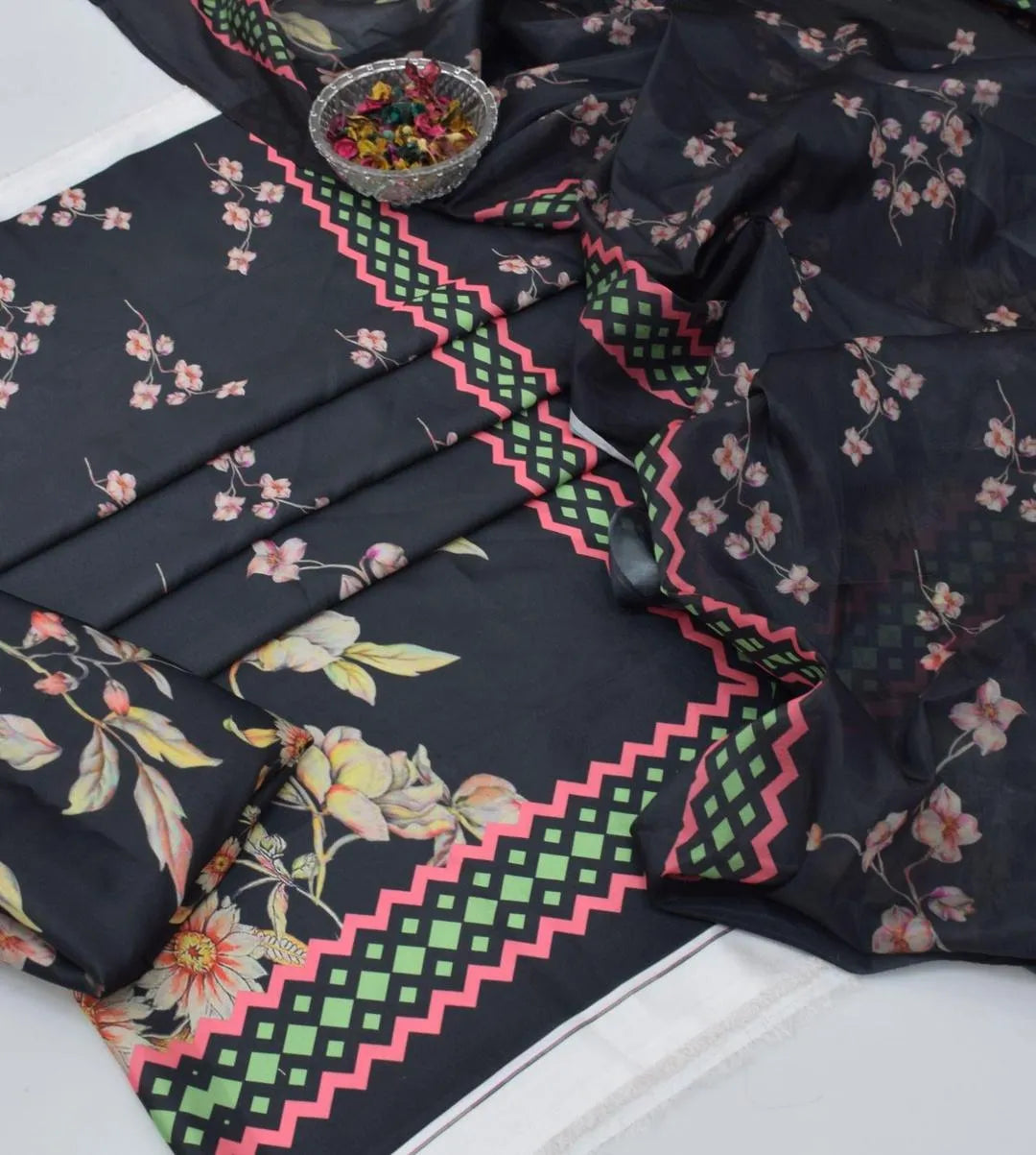 3 Pcs Women's Unstitched Digital Print Suit | Stylish Printed Fabric