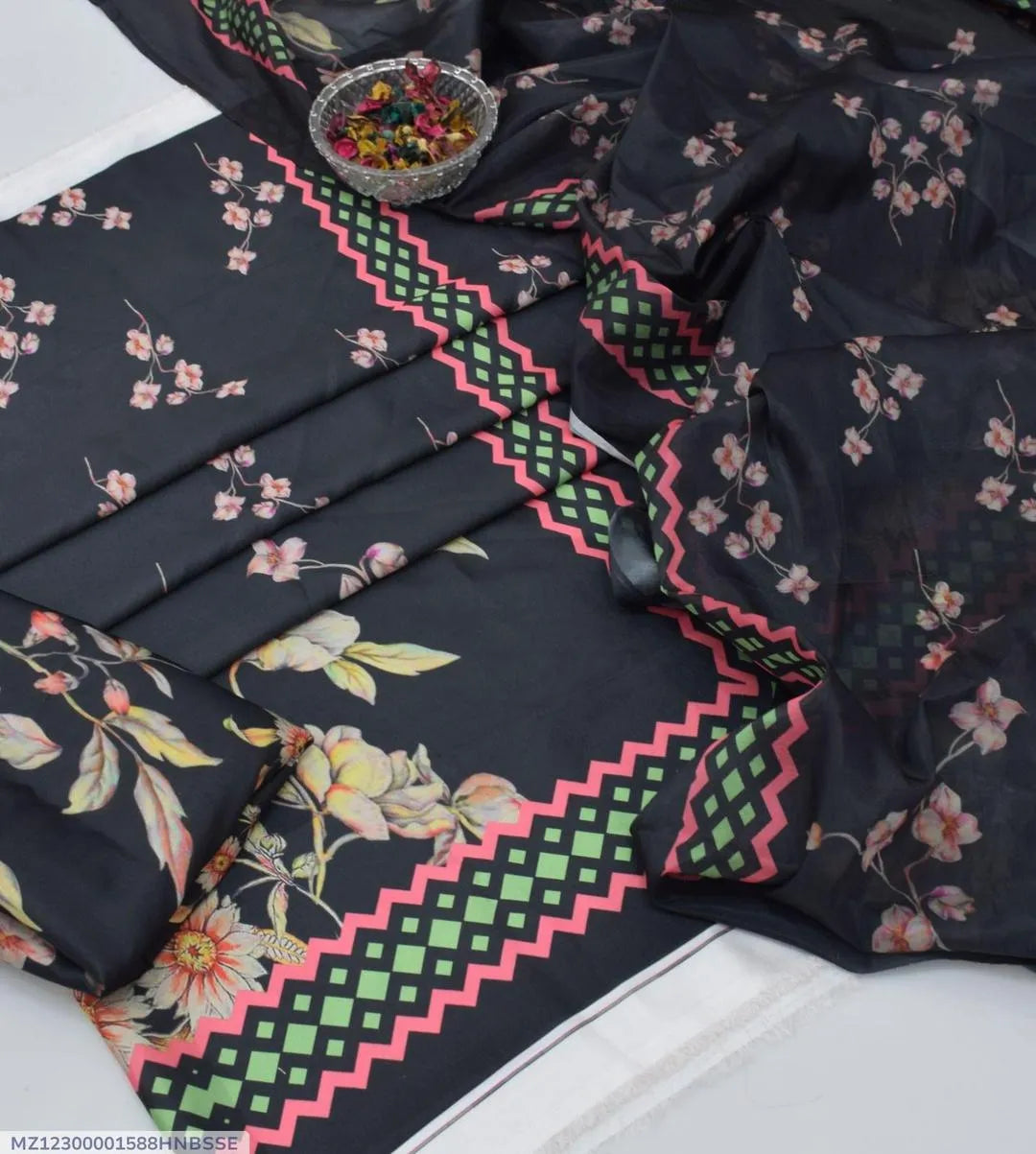 3 Pcs Women's Unstitched Digital Print Suit | Stylish Printed Fabric