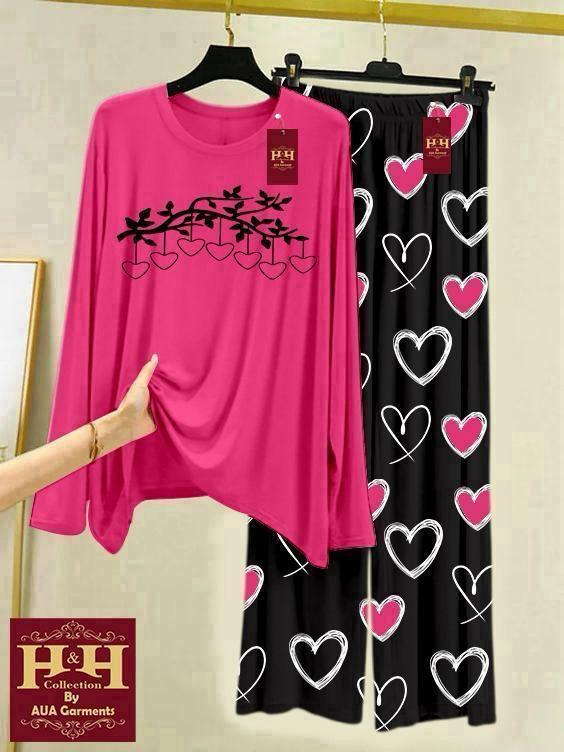 2 Pcs Women's Stitched Printed Night Suit | Comfortable Sleepwear
