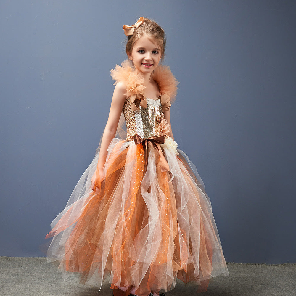Girls Princess Dress | Cartoon Floral Sequin Sleeveless Party Dress