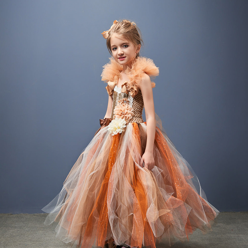 Girls Princess Dress | Cartoon Floral Sequin Sleeveless Party Dress