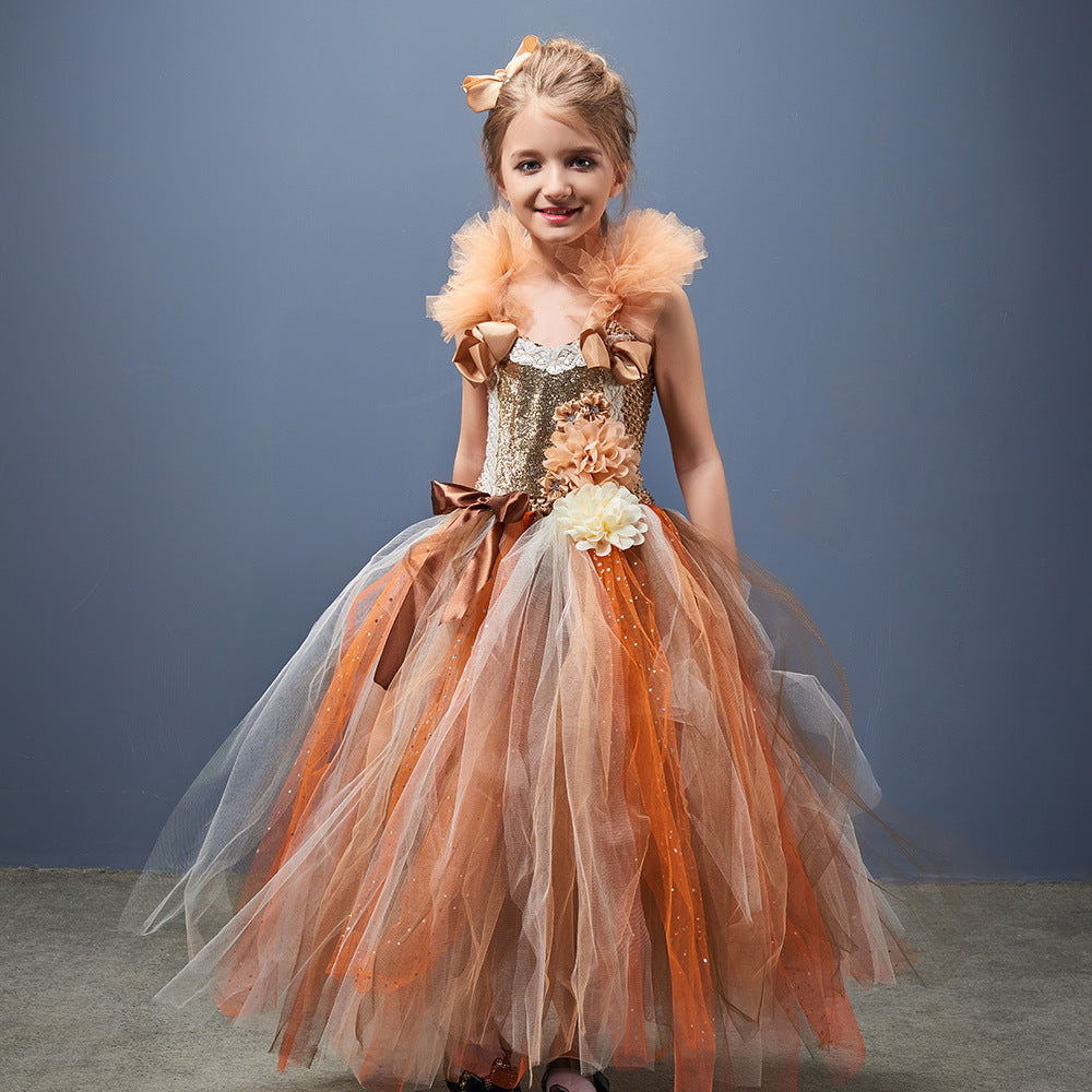 Girls Princess Dress | Cartoon Floral Sequin Sleeveless Party Dress