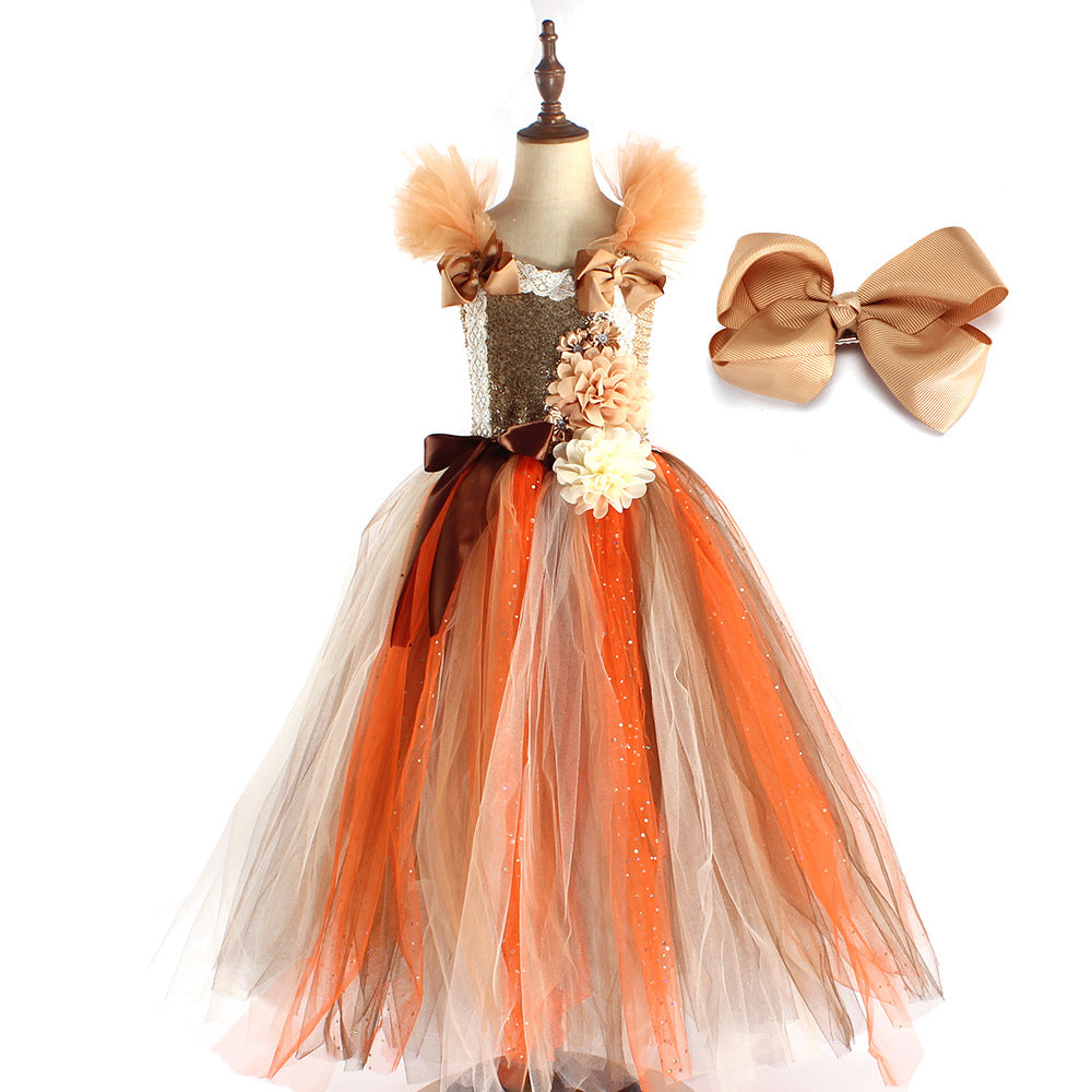 Girls Princess Dress | Cartoon Floral Sequin Sleeveless Party Dress
