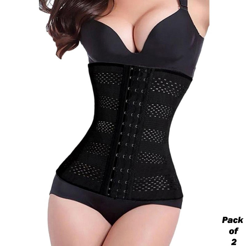 Lanshifei EB40 Body Shaper Waist Cincher for Women – 2 Pieces (Black & Beige)
