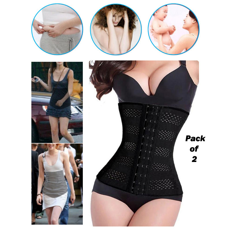Lanshifei EB40 Body Shaper Waist Cincher for Women – 2 Pieces (Black & Beige)