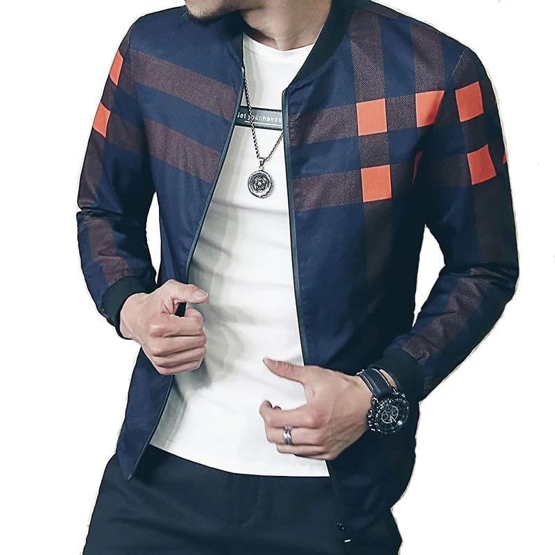 Men’s Classic Check Print Fleece Zipper Jacket – Casual Winter Wear