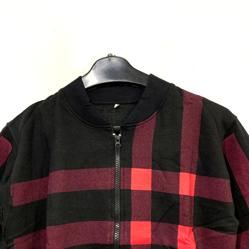 Men’s Classic Check Print Fleece Zipper Jacket – Casual Winter Wear
