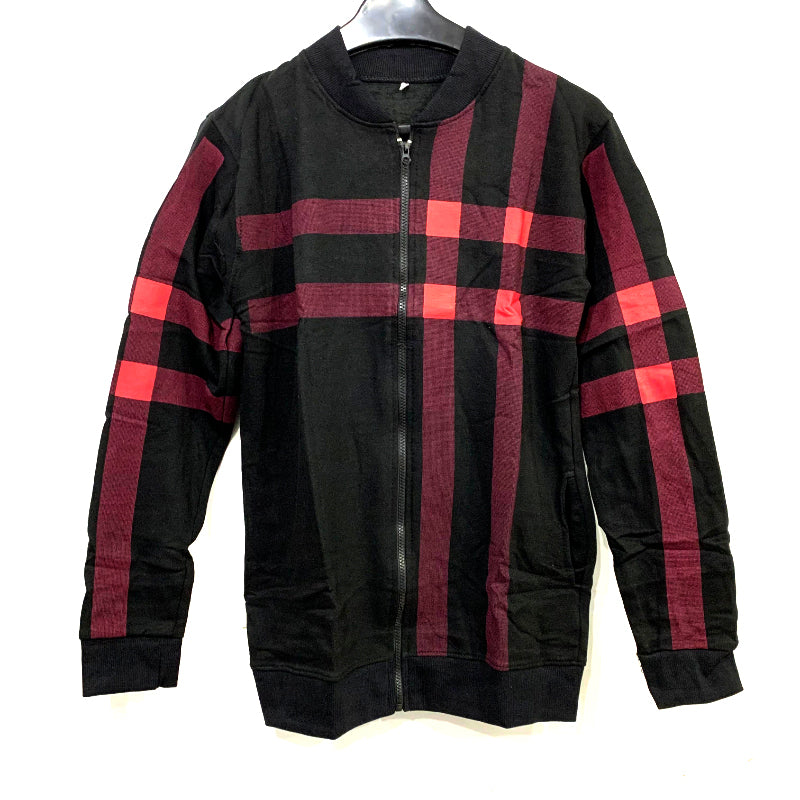 Men’s Classic Check Print Fleece Zipper Jacket – Casual Winter Wear