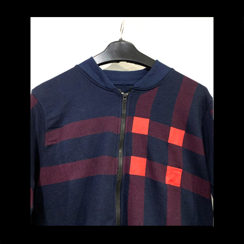 Men’s Classic Check Print Fleece Zipper Jacket – Casual Winter Wear