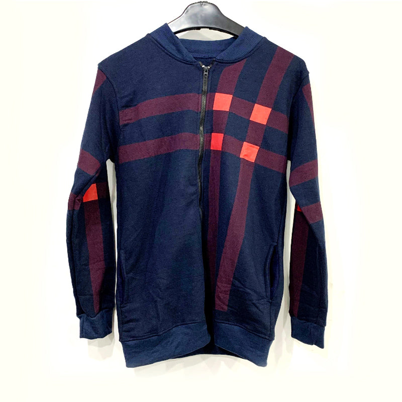 Men’s Classic Check Print Fleece Zipper Jacket – Casual Winter Wear