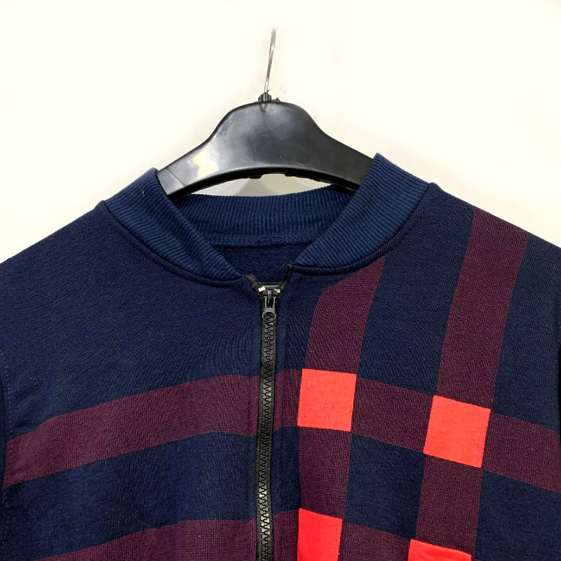 Men’s Classic Check Print Fleece Zipper Jacket – Casual Winter Wear