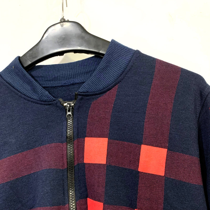 Men’s Classic Check Print Fleece Zipper Jacket – Casual Winter Wear