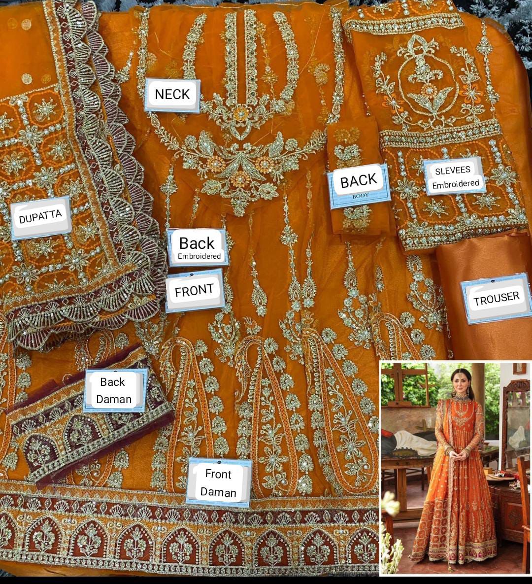 Afrozeh Luxury Net Embroidered Hand Embellished Maxi – 3 Pcs Unstitched