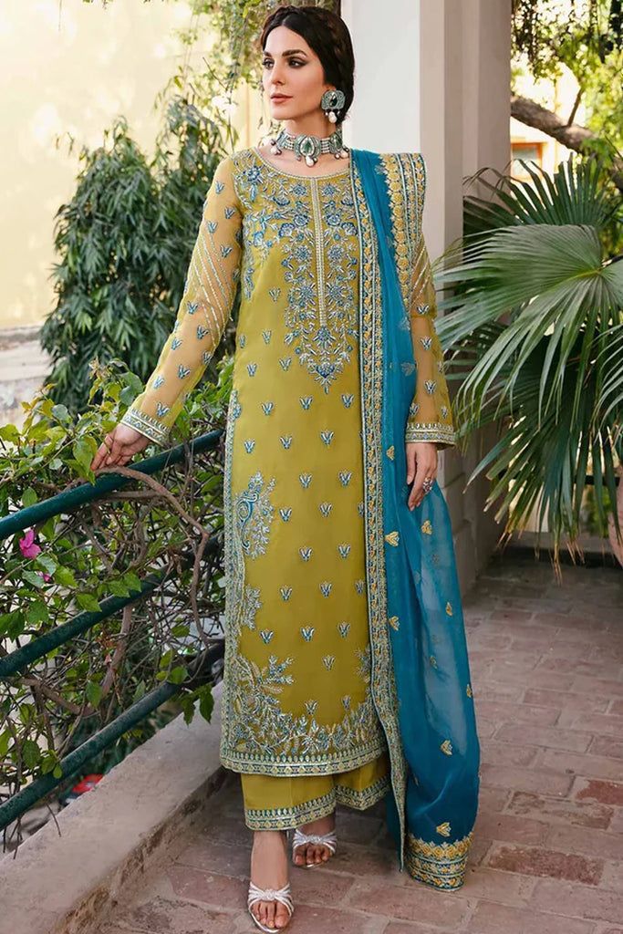 Akbar Aslam Organza Embroidered Sequence Moti Work Formal Unstitched 3Pc Suit