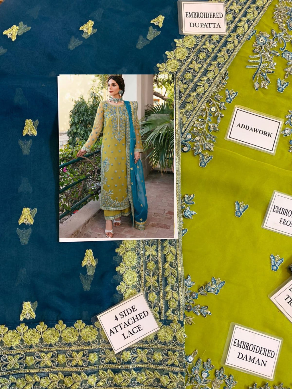 Akbar Aslam Organza Embroidered Sequence Moti Work Formal Unstitched 3Pc Suit