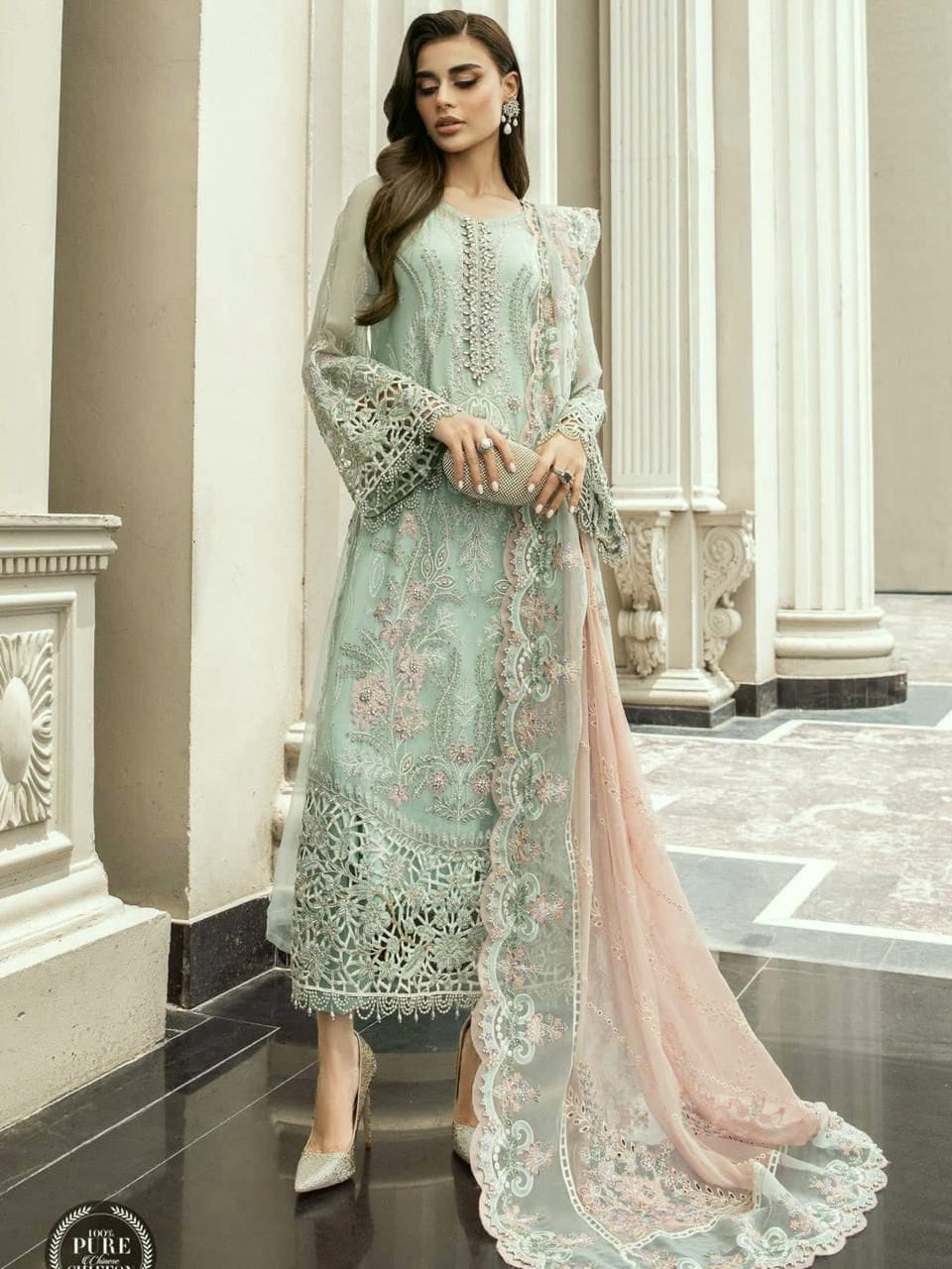 Maria.B Chiffon Embroidered Adda Work Hand Embellished Luxury Unstitched 3Pc Suit