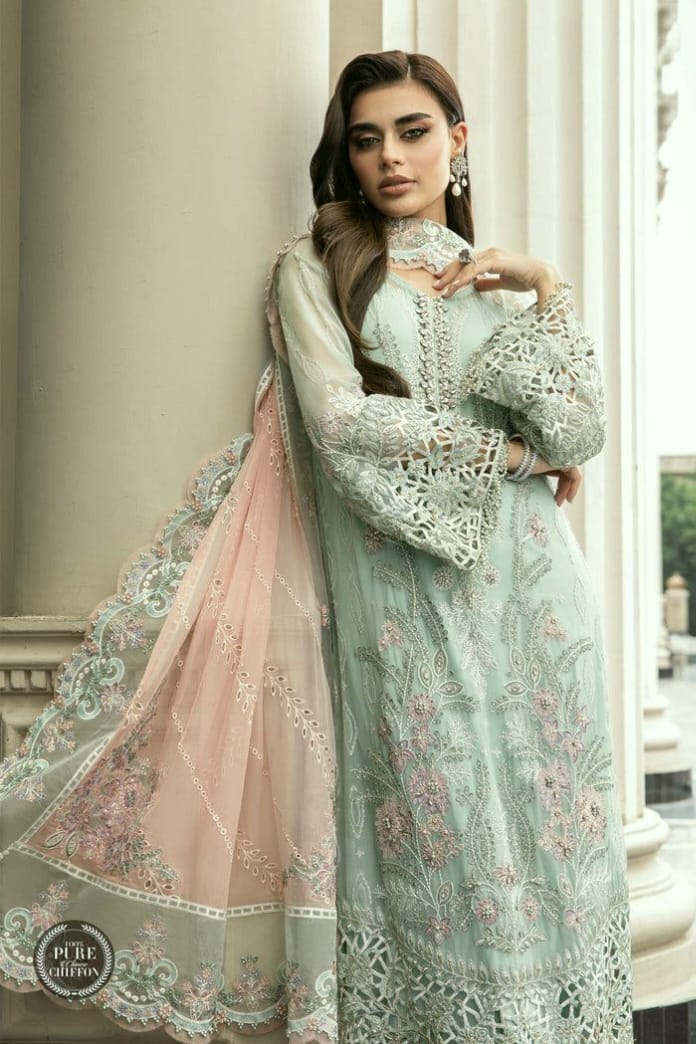 Maria.B Chiffon Embroidered Adda Work Hand Embellished Luxury Unstitched 3Pc Suit