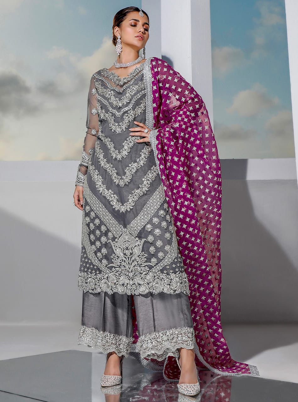Zainab Chotani Organza Embroidered & Sequence Unstitched 3Pc Suit