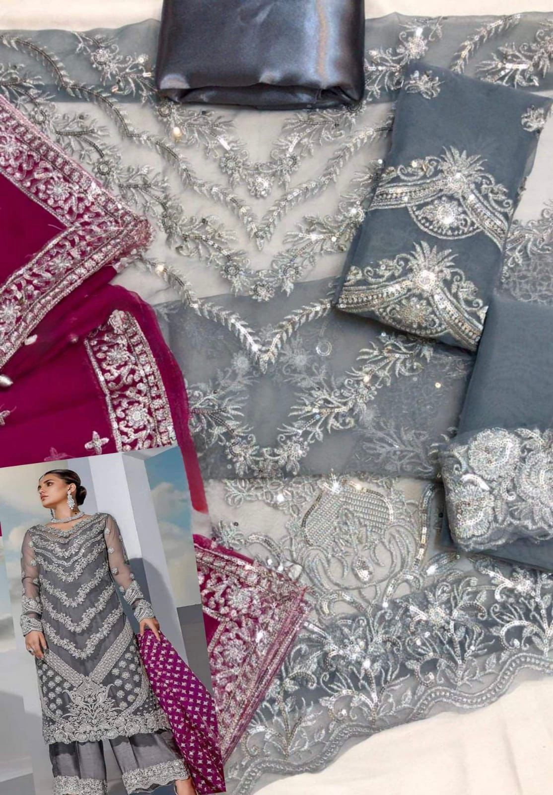 Zainab Chotani Organza Embroidered & Sequence Unstitched 3Pc Suit