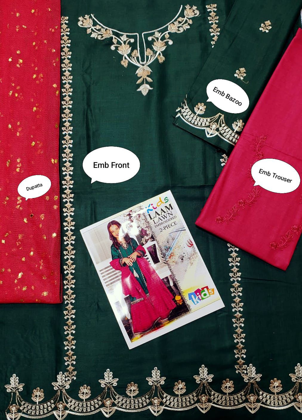 Maria B & LAAM Kids Luxury Cotton Lawn Embroidered Unstitched 3Pc Suit