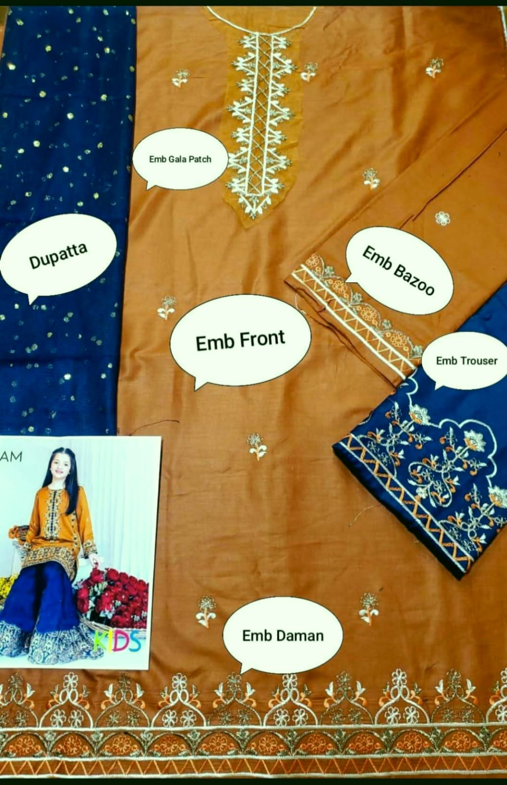 Maria B & LAAM Kids Luxury Cotton Lawn Embroidered Unstitched 3Pc Suit