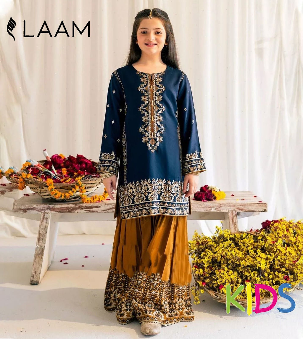 Maria B & LAAM Kids Luxury Cotton Lawn Embroidered Unstitched 3Pc Suit