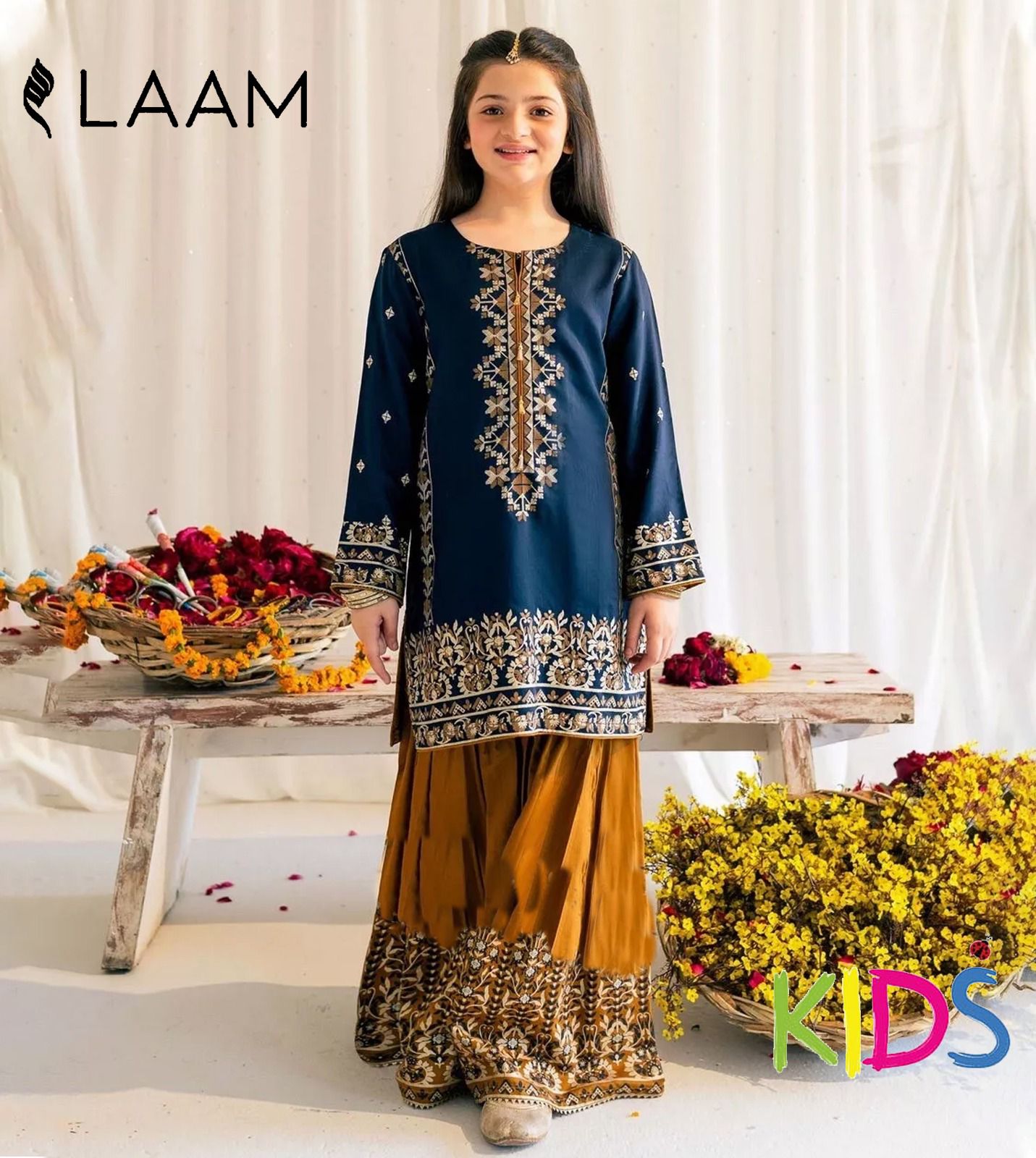 Maria B & LAAM Kids Luxury Cotton Lawn Embroidered Unstitched 3Pc Suit