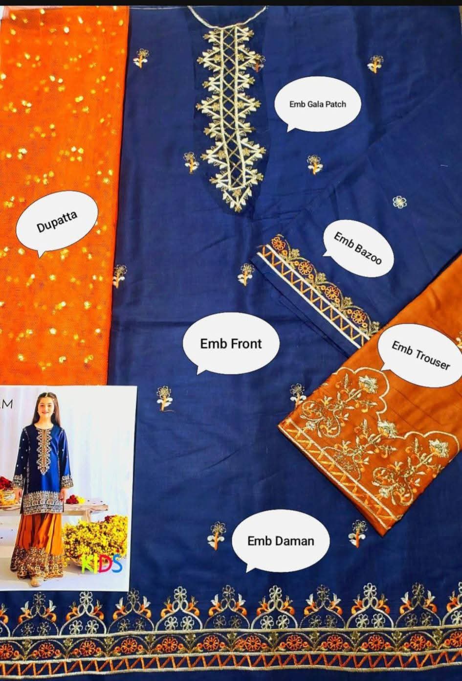Maria B & LAAM Kids Luxury Cotton Lawn Embroidered Unstitched 3Pc Suit