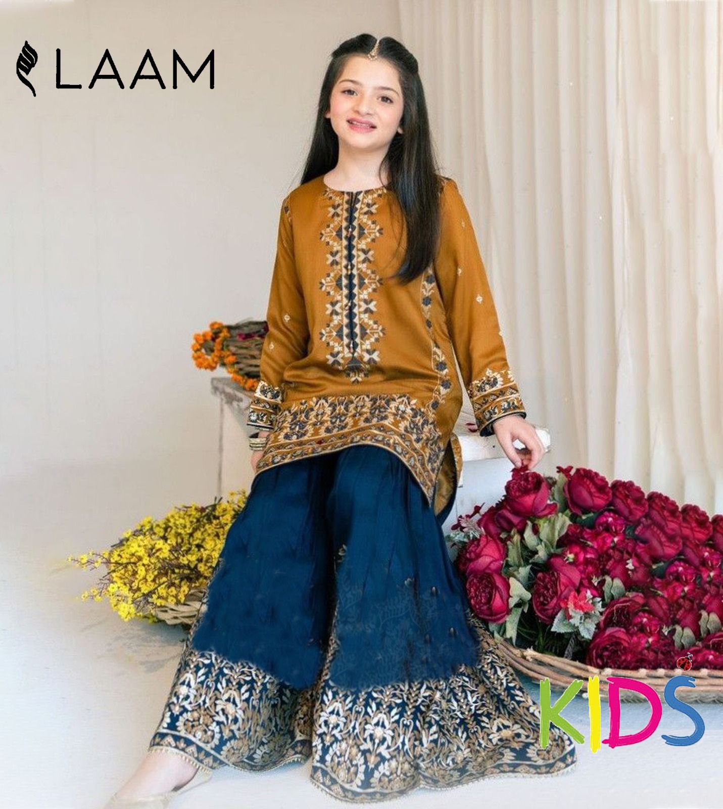 Maria B & LAAM Kids Luxury Cotton Lawn Embroidered Unstitched 3Pc Suit