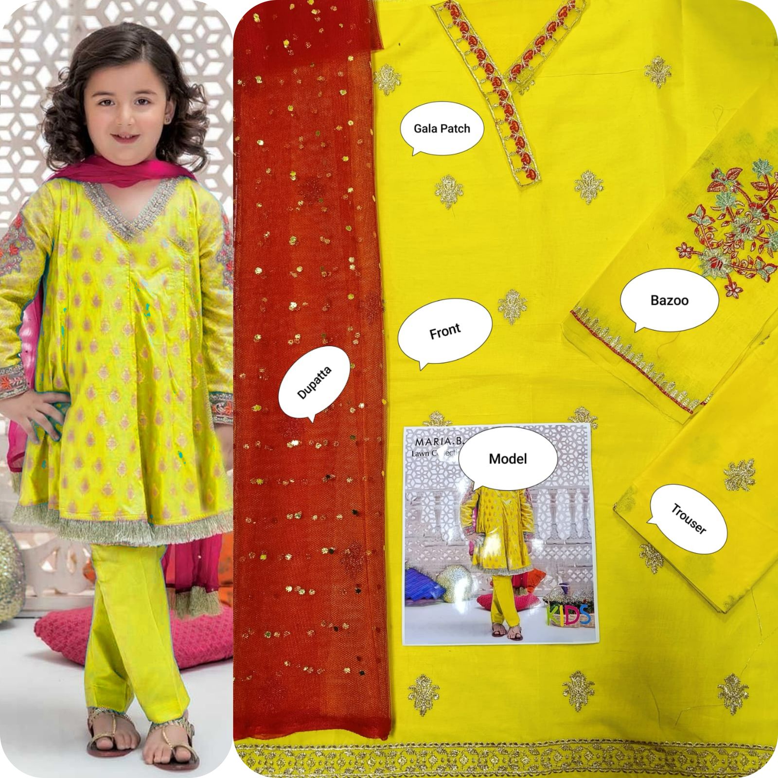 Maria B & LAAM Kids Luxury Cotton Lawn Embroidered Unstitched 3Pc Suit