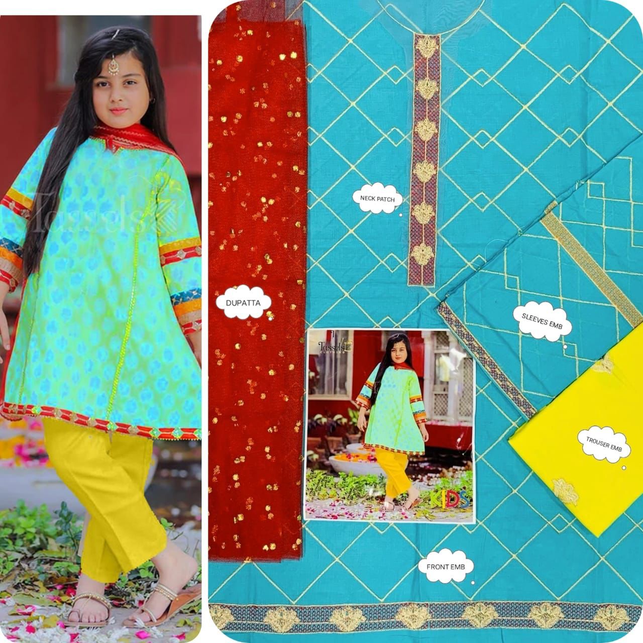 Maria B & LAAM Kids Luxury Cotton Lawn Embroidered Unstitched 3Pc Suit