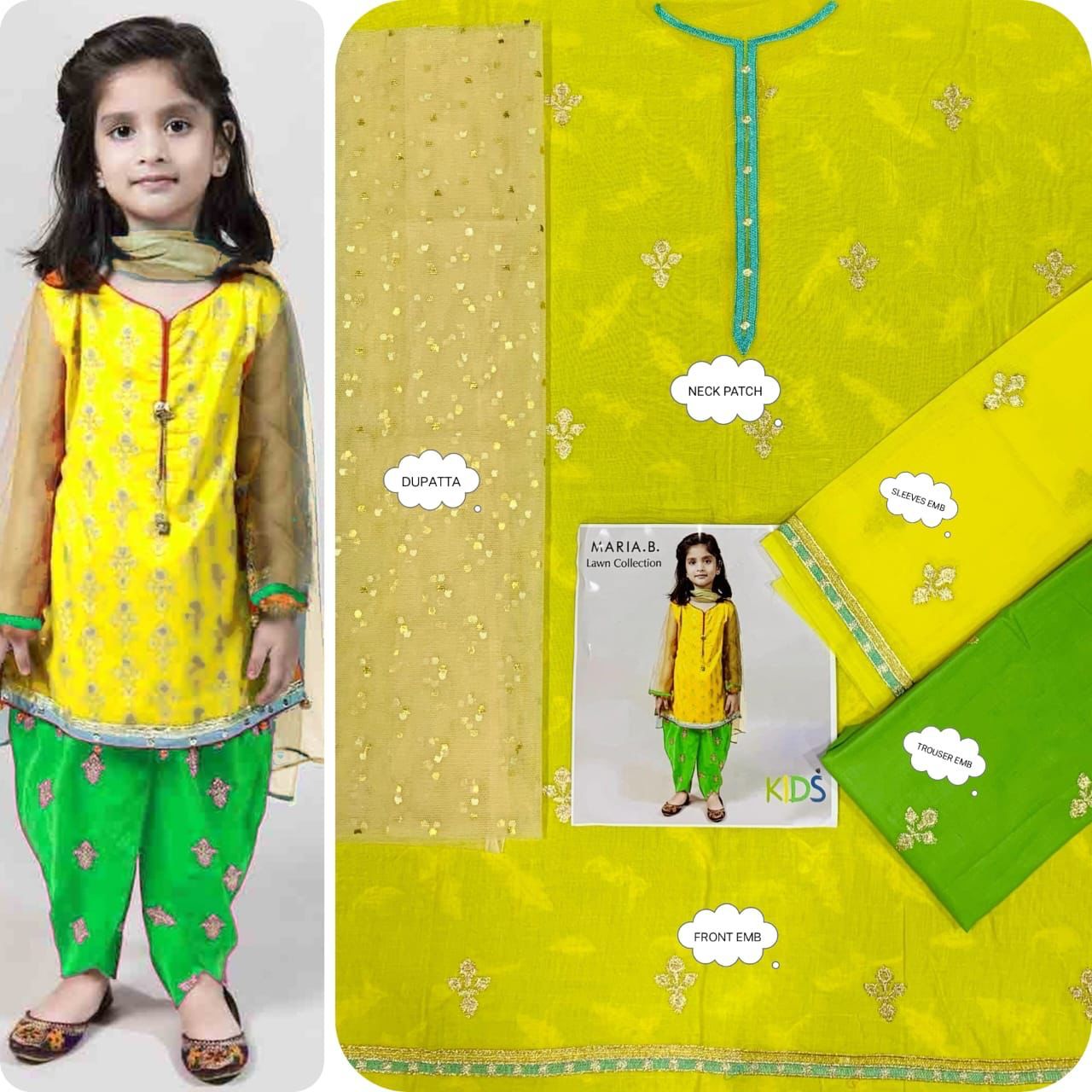Maria B & LAAM Kids Luxury Cotton Lawn Embroidered Unstitched 3Pc Suit