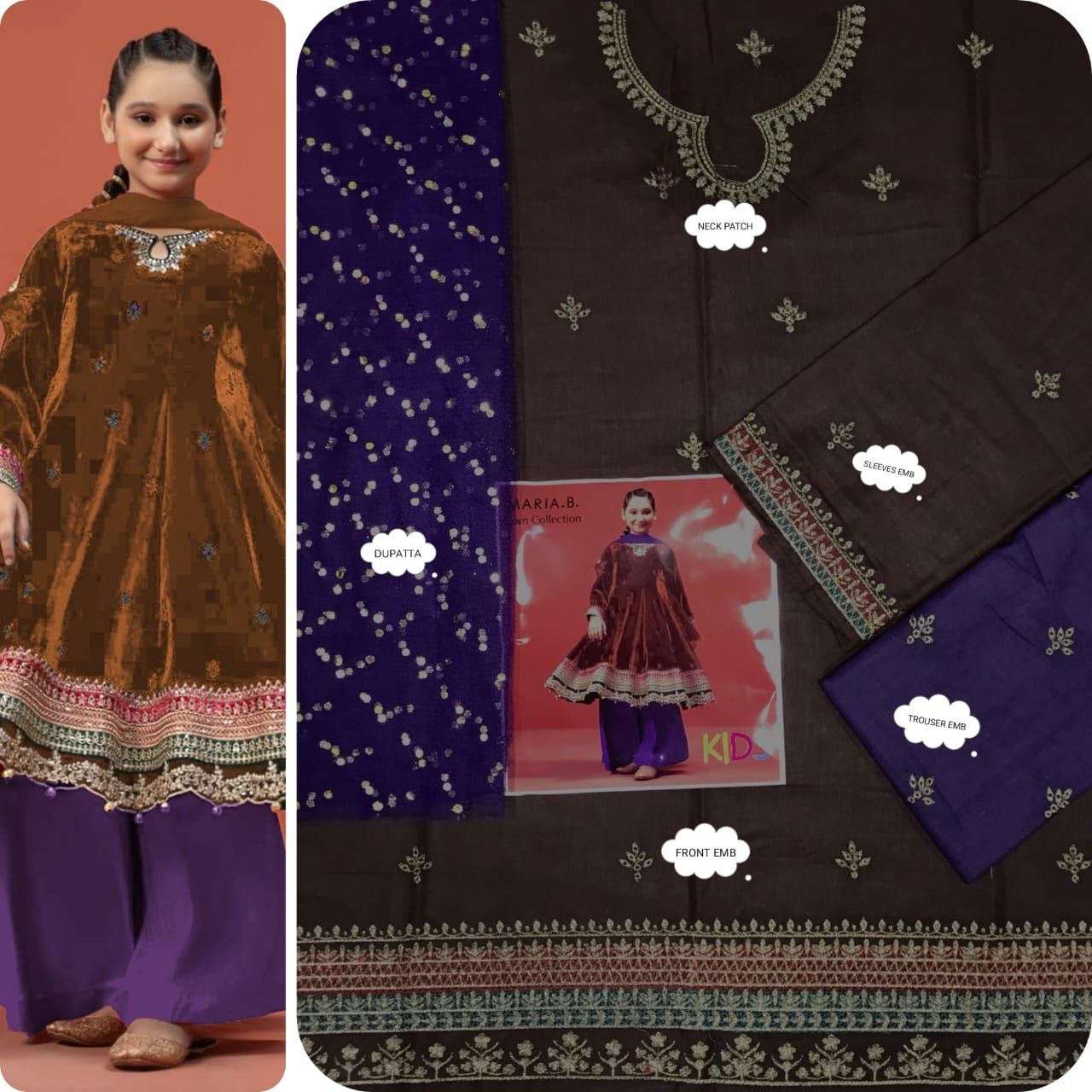 Maria B & LAAM Kids Luxury Cotton Lawn Embroidered Unstitched 3Pc Suit