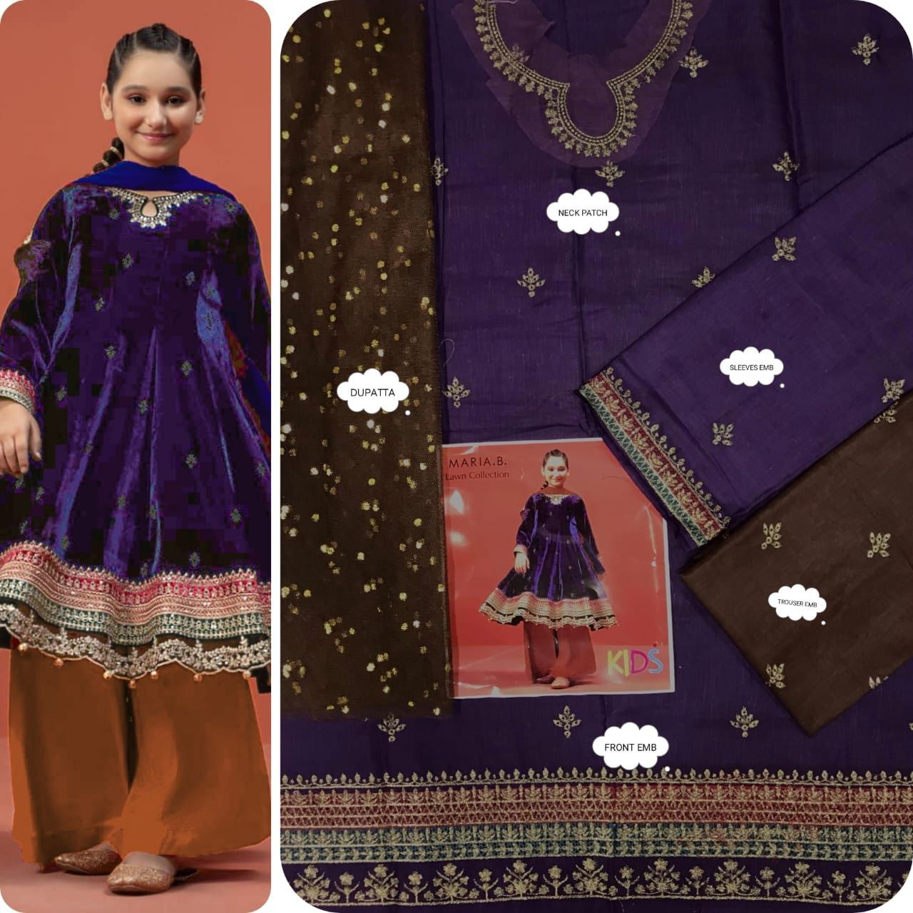 Maria B & LAAM Kids Luxury Cotton Lawn Embroidered Unstitched 3Pc Suit