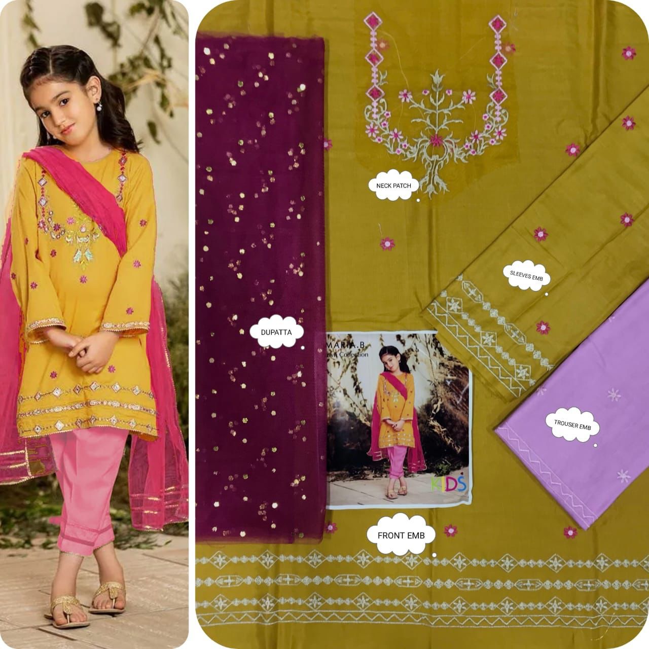 Maria B & LAAM Kids Luxury Cotton Lawn Embroidered Unstitched 3Pc Suit