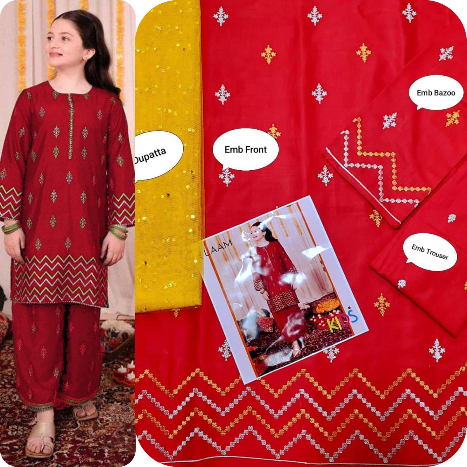 Maria B & LAAM Kids Luxury Cotton Lawn Embroidered Unstitched 3Pc Suit