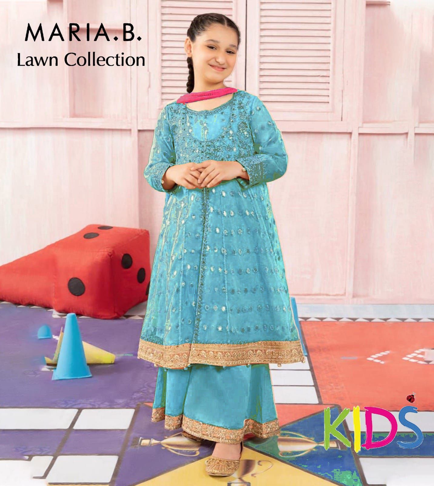 Maria B & LAAM Kids Luxury Cotton Lawn Embroidered Unstitched 3Pc Suit