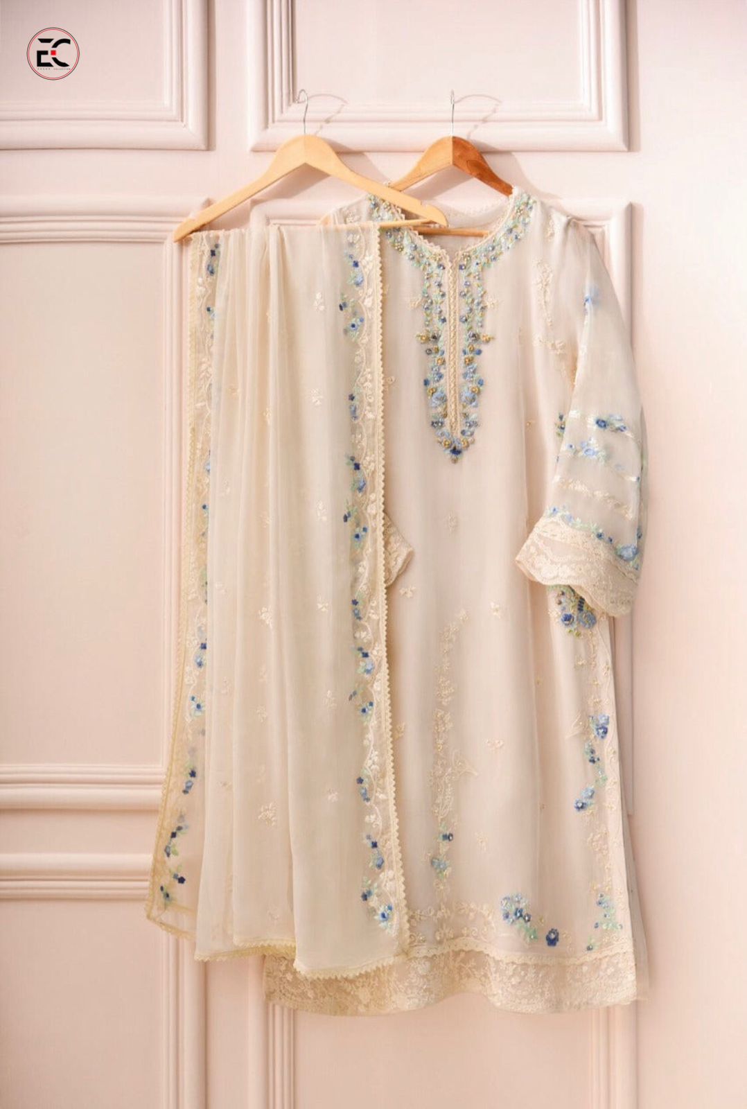 Agha Noor Chiffon Embroidered Hand Embellished Unstitched 3PC Suit