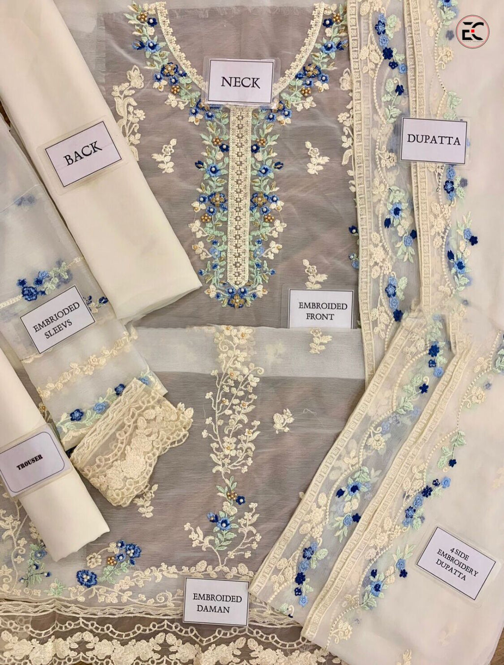 Agha Noor Chiffon Embroidered Hand Embellished Unstitched 3PC Suit