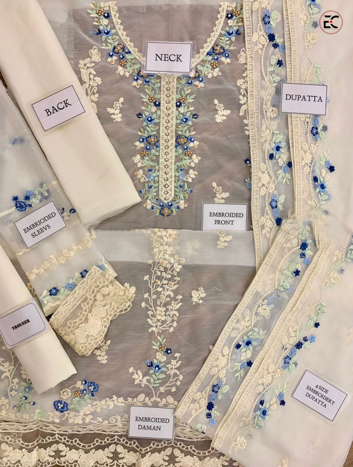 Agha Noor Chiffon Embroidered Hand Embellished Unstitched 3PC Suit