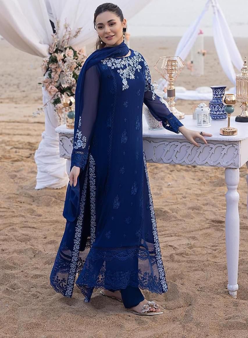 Azure Chiffon Embroidered Luxury Unstitched 3PC Suit – Noor-e-Libaas