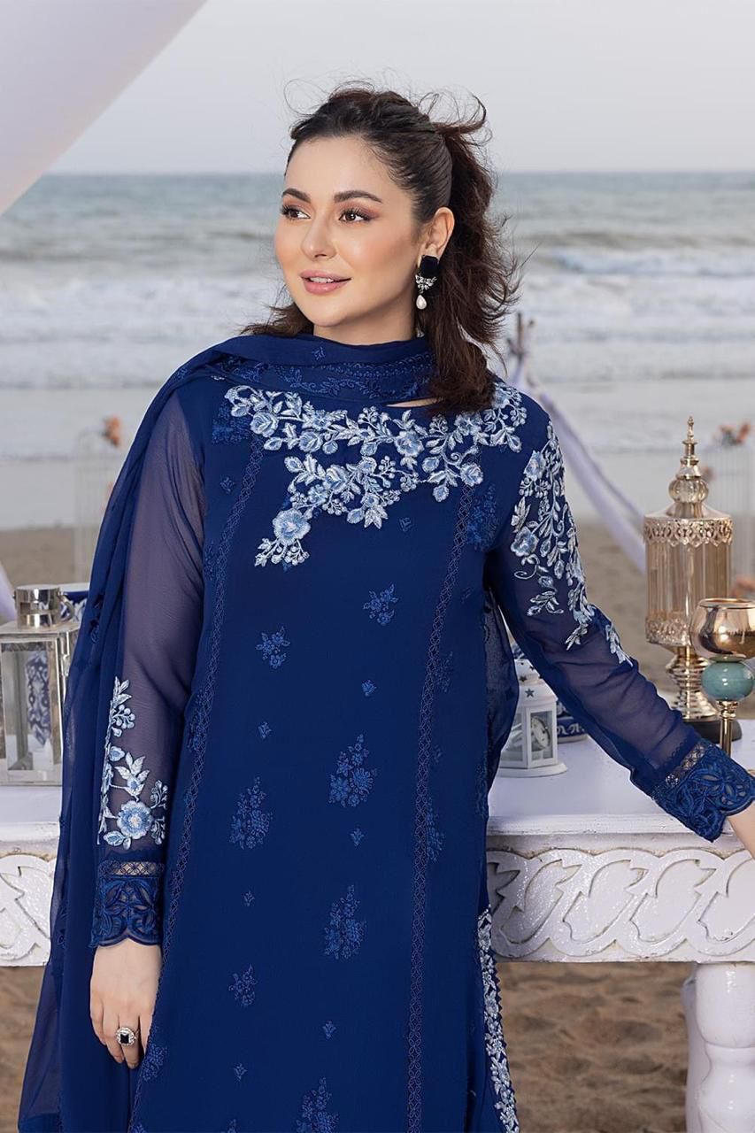 Azure Chiffon Embroidered Luxury Unstitched 3PC Suit – Noor-e-Libaas