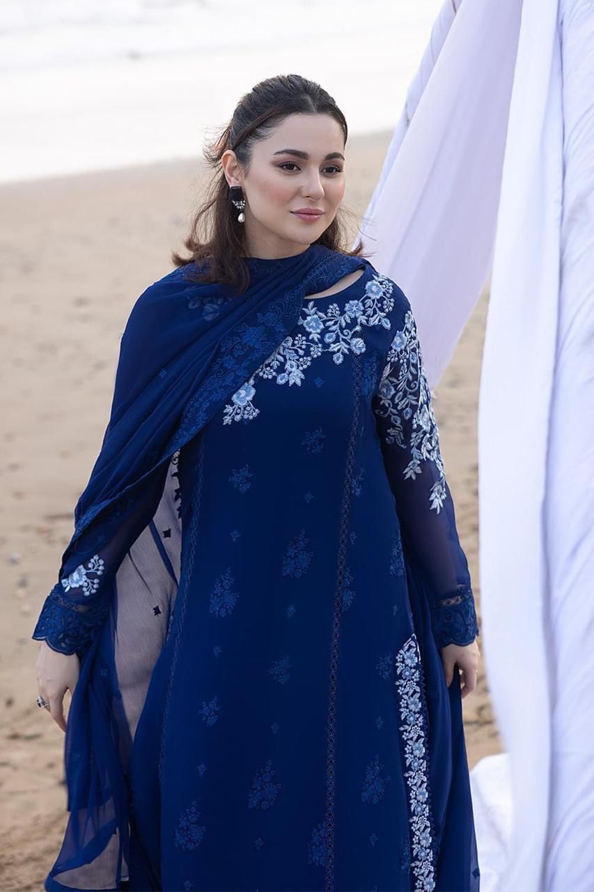 Azure Chiffon Embroidered Luxury Unstitched 3PC Suit – Noor-e-Libaas