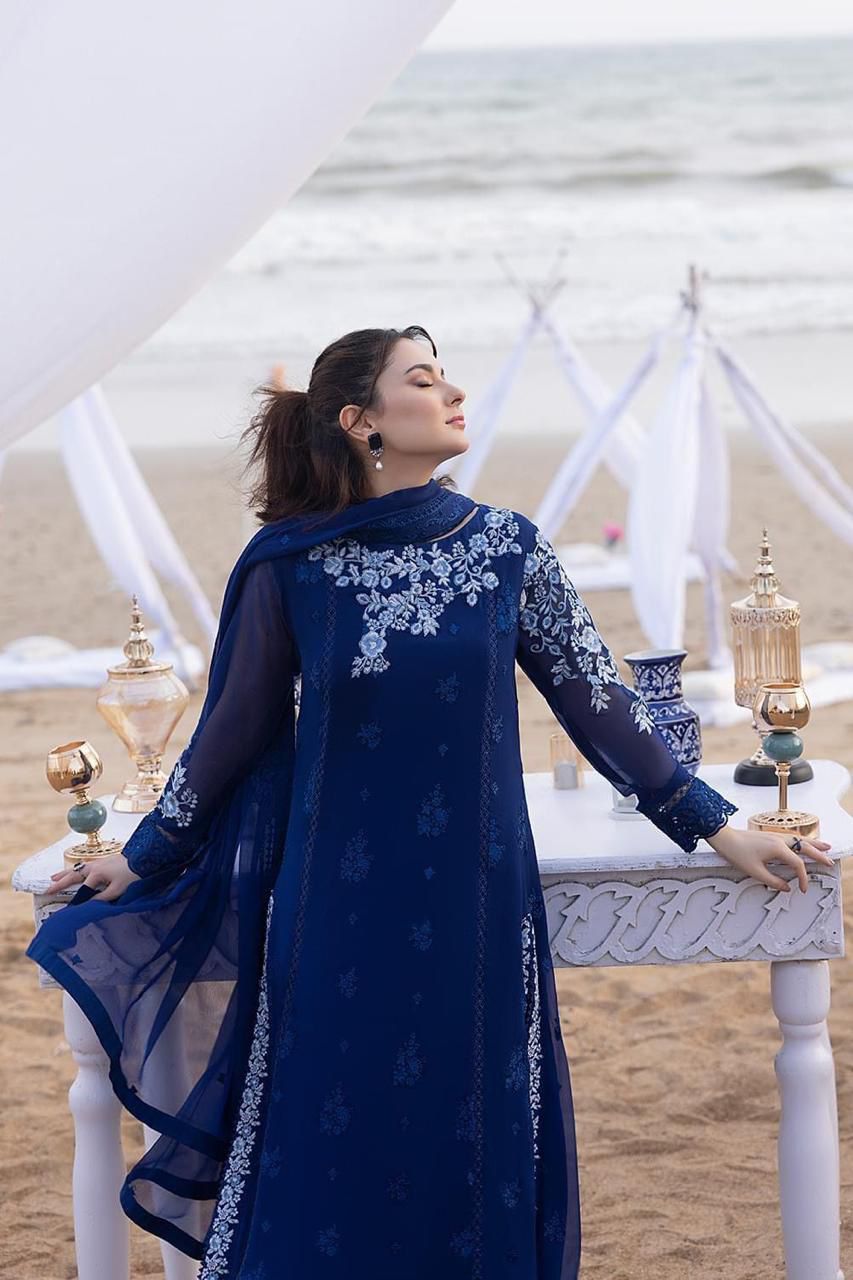 Azure Chiffon Embroidered Luxury Unstitched 3PC Suit – Noor-e-Libaas
