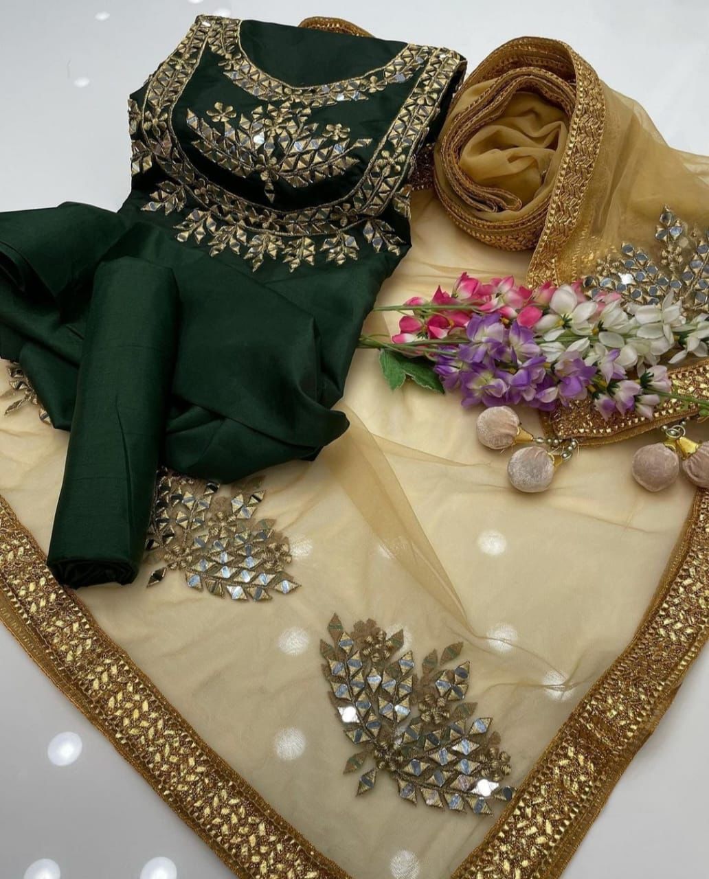 Kataan Silk Embroidered Mirror Work Luxury Unstitched 3PC Suit – Noor-e-Libaas
