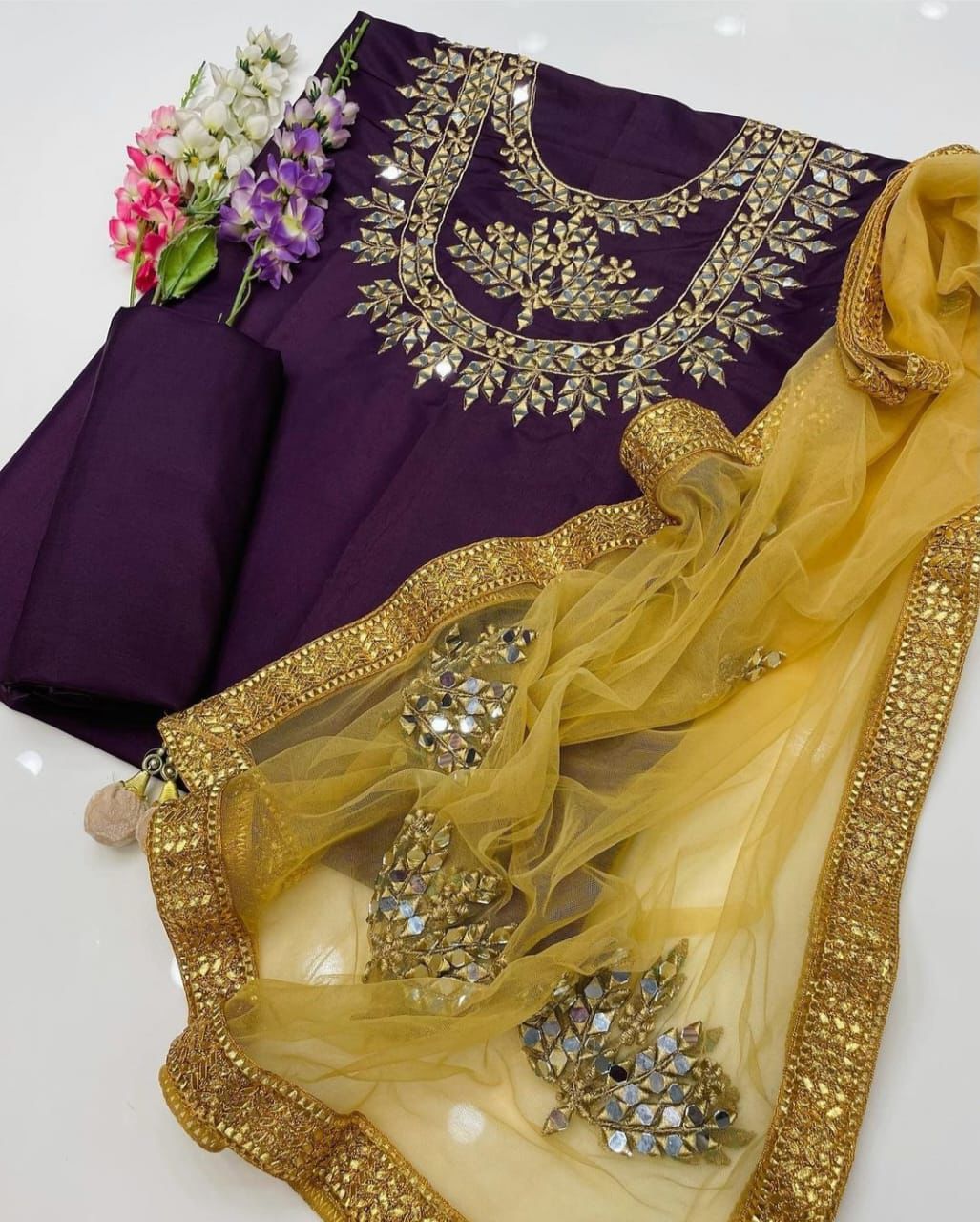 Kataan Silk Embroidered Mirror Work Luxury Unstitched 3PC Suit – Noor-e-Libaas