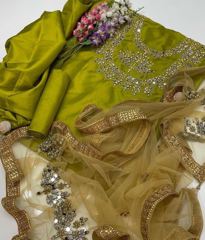 Kataan Silk Embroidered Mirror Work Luxury Unstitched 3PC Suit – Noor-e-Libaas