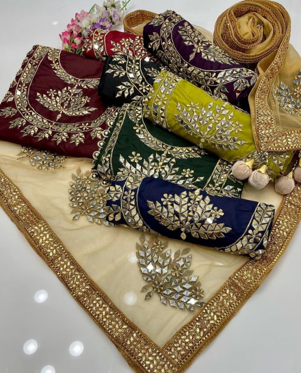 Kataan Silk Embroidered Mirror Work Luxury Unstitched 3PC Suit – Noor-e-Libaas